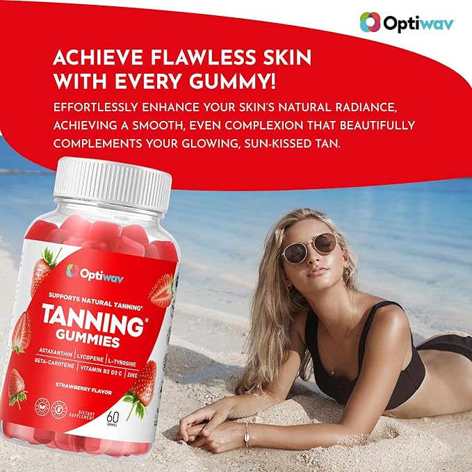Tanning Gummies for Women - Self Tan Supplement That Work Fast Without Sun - Daily Chews with Beta Carotene Astaxanthin Lycopene Vitamins for Skin Health Glow Up Sunless Tan - Vegan Sugar Free