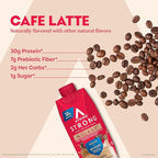 Atkins Strong High Protein Shake, Café Latte Flavored, 30g Protein, 7g Prebiotic Fiber, 1g Sugar, Muscle and Gut Health Support, GLP-1 Support, Low Carb and Low Sugar Coffee Protein Shake, Keto Friendly, 12 Count