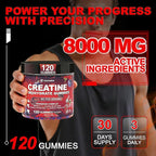 Creatine Monohydrate Gummies for Men & Women with L-Carnitine & Taurine – Pre-Workout Supplement for Muscle Strength, Energy Boost – Sugar Free, Vegan, Berry Flavor, Chewable Gummy 120 Count