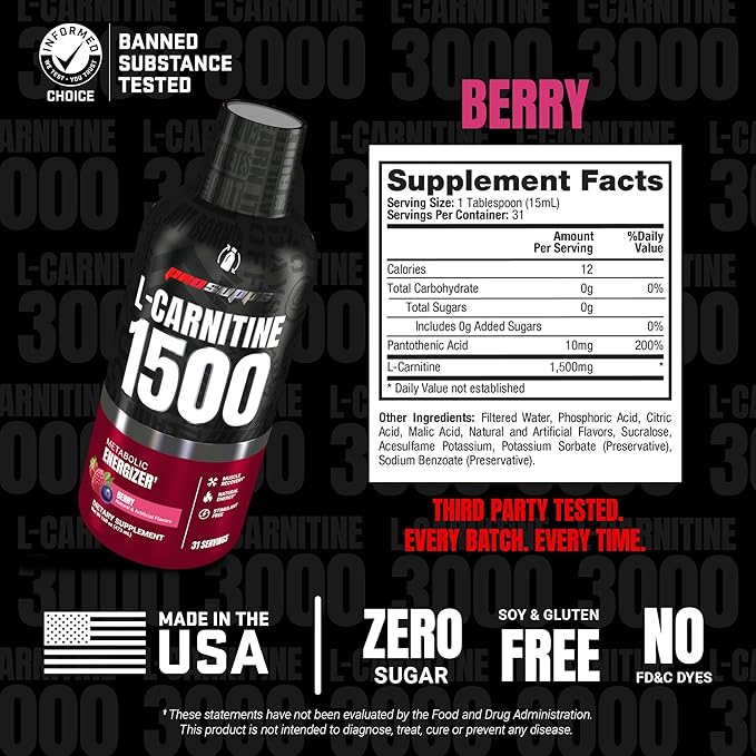ProSupps L-Carnitine Liquid 1500, Stimulant-Free Liquid Shots for Men & Women - Clean Workout Drink for Energy, Performance & Muscle Recovery - No Sugar, No Carbs - 31 Servings, Berry