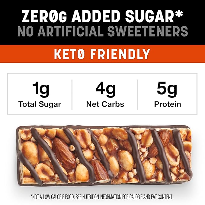 Kind Zero Added Sugar Healthy Snacks Bars, Peanut Butter Dark Chocolate, Gluten Free, High Fiber, Keto Snacks, 5g Protein, 5 Count