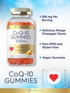 Carlyle CoQ10 200 mg Gummies | 140 Count | Mango Pineapple Flavor | Vegan, Non-GMO, Gluten Free Supplement