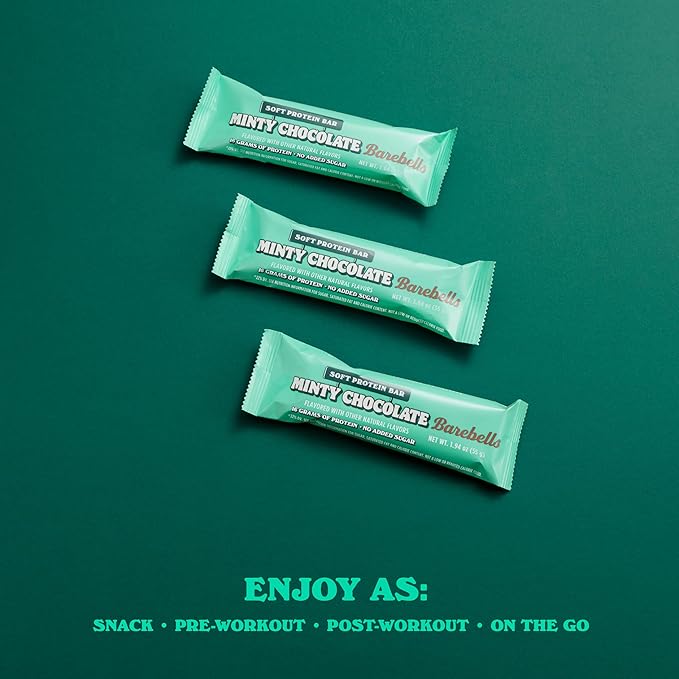 Barebells Soft Protein Bars, Minty Chocolate - 12 Count, Pack of 1, 16g High Protein Treats - Chocolate Nutrition Bar with 1g Total Sugars - On The Go Breakfast or Post-Workout Snack