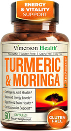 Moringa Turmeric Curcumin Supplement for Joint Health, Gut Health, Energy & Immune Support – Turmeric Curcumin with Black Pepper – Total Wellness Formula with Tumeric Moringa Pure Capsules – 60 Count