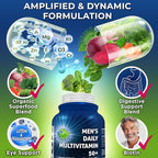 Men's Daily Multivitamin 50 Plus - Vegan Methylated Multivitamin for Men 50 and Over - Saw Palmetto, Biotin, Organic Superfoods, Lutein - Eye, Energy, Gut, Health Support - Easy to Swallow Capsules