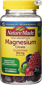 Nature Made High Absorption Magnesium Citrate 200mg Gummies, 60 Count, Mixed Berry, 60 Count (Pack of 12)
