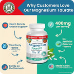 Magnesium Taurate 400mg | High Absorption | 200 Capsules for Sleep, Heart Health, Calm, Joint Supplement for Women and Men | Pure Elemental Mag Powder Plus Taurine - Extra Strength Pills