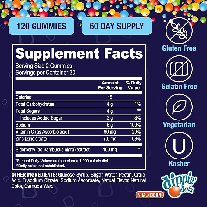 Vital+Boon - Elderberry Gummies with Vitamin C & Zinc (120 Gummies)| Immune Defense Supplement with Natural Flavors | Pectin Fruit Gluten Free Immune System Booster Gummies for Adults