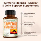 Moringa Turmeric Curcumin Supplement for Joint Health, Gut Health, Energy & Immune Support – Turmeric Curcumin with Black Pepper – Total Wellness Formula with Tumeric Moringa Pure Capsules – 2 Pack