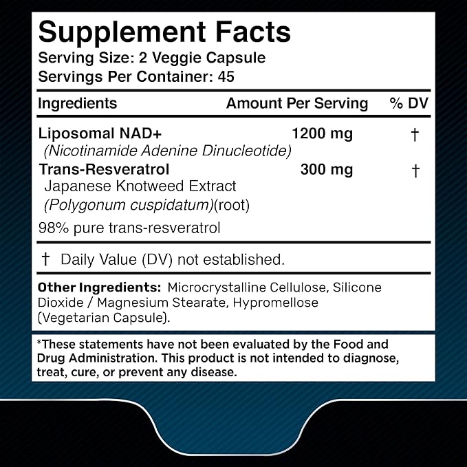 WELLNESS LABSRX Liposomal NAD Supplement, 1500mg - USA Made, NAD Resveratrol Supplement for Women and Men, NAD+ Support Cellular Health, Energy & Anti Aging - 90 Count