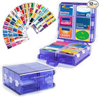 Large Pill Organizer with Medicine Labels, Pill Dispenser 12-Compartment Travel Medication Storage Case, 7-Day Pill Box for Vitamins & Supplements (Blue, 161 Labels)