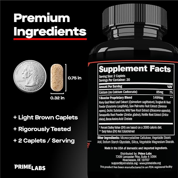 Prime Labs Testosterone Supplement for Men (2-Pack) - Stamina, Endurance, Energy, & Strength - Men's Testosterone Booster & Workout Supplement - 120 Caplets