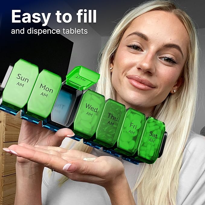 Extra Large Pill Organizer 2 Times a Day – XL Pill Box 7 Day with Big AM/PM Compartments – Fits Large Vitamins, Supplements & Gummies, for 7 or 14-Day Use, Color-Coded, Senior-Friendly, No Spills