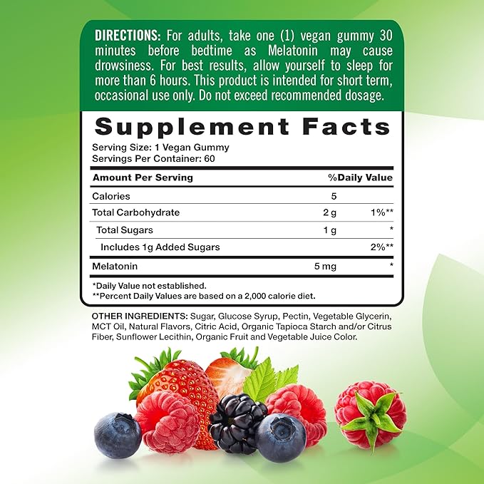 Nature's Truth Melatonin Gummies 5mg | 60 Count | Mixed Berry Flavor | Vegan, Non-GMO & Gluten Free Supplement