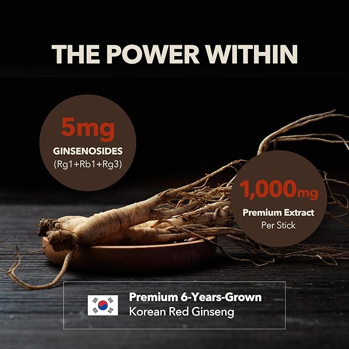 DailyUp Korean Red Ginseng Extract Stick 1000mg | Boost Energy | Enhance Memory | Support Immune System | Vegan | Liquid Supplements (30 Sticks)