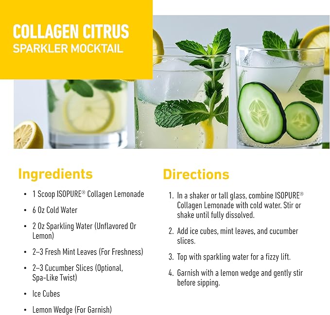 Isopure Collagen Peptides Powder, Promotes Hair, Nail, Skin and Joint Health, with Vitamin C and Biotin, Lemonade, 20g Collagen Peptides Per Serving, 11.36 Oz, 14 Servings (Packaging May Vary)