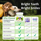 Dental Care Wipes for Dogs and Cats, 50 Count, Teeth and Gum Cleaning, Plaque and Tartar Removal, Larger and Wider Version