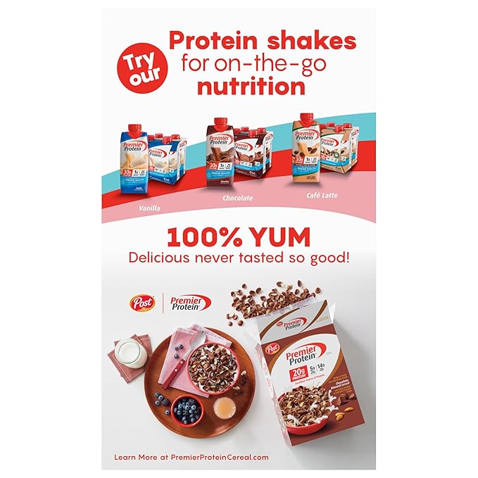 Premier Protein Mixed Berry Almond Cereal, Protein Cereal Flakes Mixed with Dried Berries and Sliced Almonds, Contains 20g of Protein Per Serving, 9 OZ Box (Pack of 2)