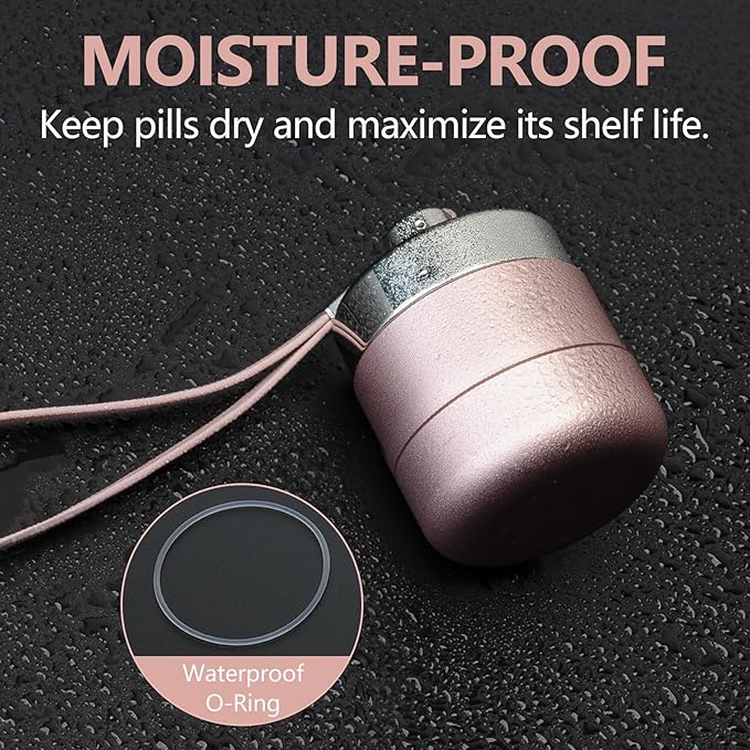 Metal Travel Pill Organizer, Portable Waterproof Daily Pill Box AM PM, Large Aluminum Pill Case Container 2 Times a Day Vitamin Organizer, Daily Medicine Organizer for Vitamin, Fish Oil, Supplement