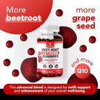 Extreme Beetroot Formula & COQ10 100mg with Grape Seed Extract, for Circulation Energy & Flow, Beet Root Gummies Extract Gluten Free 60