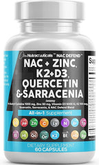 NAC Supplement N-Acetyl Cysteine Vitamin D3 K2 Zinc Quercetin Sarracenia Purpurea Immune Support | Elderberry Holy Basil Bee Propolis Bromelain L-Lysine Capsules Supplements For Women Men Adults