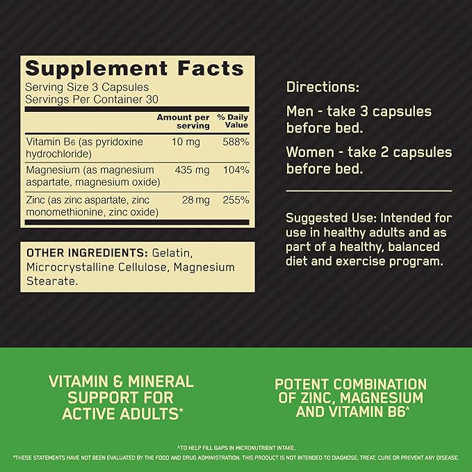 Optimum Nutrition Muscle Recovery and Endurance Supplement for Men and Women, Zinc and Magnesium Supplement, 90 Count