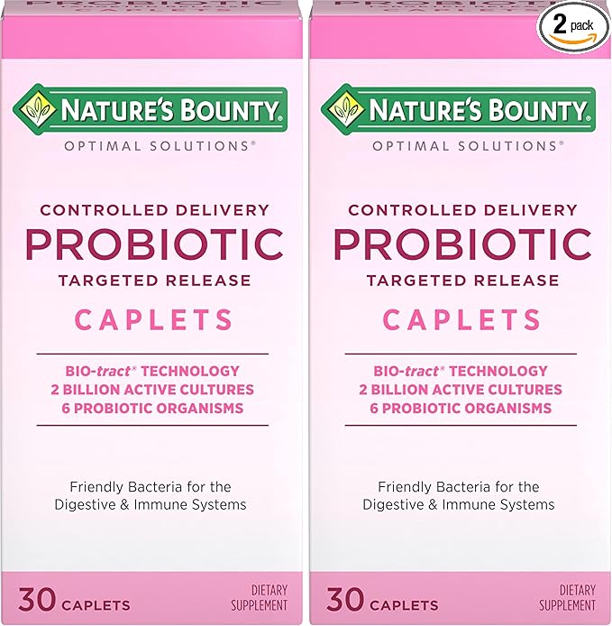Nature's Bounty Probiotic, Controlled Delivery Dietary Supplement, Supports Digestive, Intestinal and Immune Health, 30 Caplets, 30 Total Servings (Pack of 2)