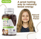 Viteey Iron Gummies for Kids with Vitamin C - Supports Energy, Blood Cell Formulation, Blood Builder Anemia Kids Iron Supplements - Vegan, Gelatin Free, Gluten Free - Tasty Chewable Grape Flavored