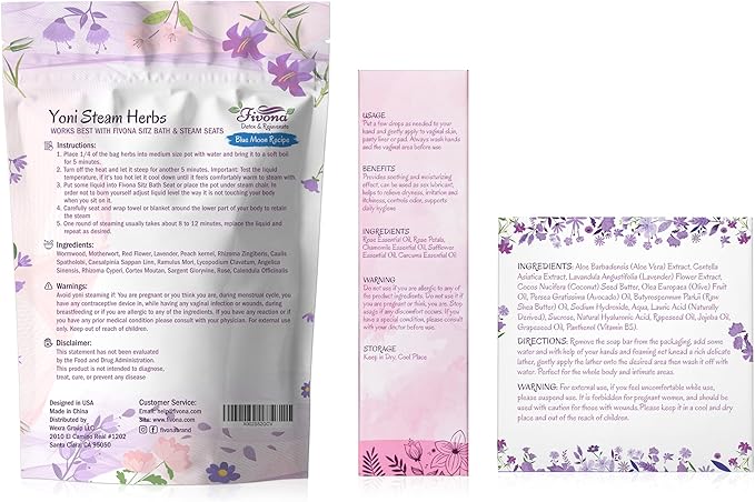 FIVONA Yoni Care Kit 6 in 1 - pH Balanced Natural Yoni Oil, Herbal Soap Bar for Feminine Wash, Detox V Steam Herbs Blue Moon, Foldable Sitz Bath Steam Pot, Hand Flusher and Drawstring Storage Bag