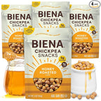 BIENA Chickpea Snacks - Crunchy Roasted Chickpeas - High Fiber Protein Snacks for Adults and Kids - 4-Pack, 5 Ounce Bags - Honey Roasted
