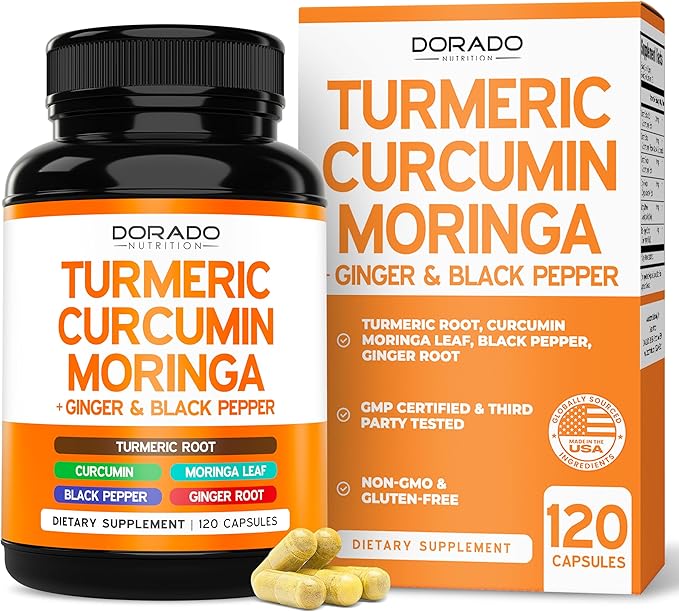 Turmeric Curcumin Supplement with Black Pepper, Ginger, Moringa (Made with 95% Curcuminoids) Third Party Tested, Non-GMO, Gluten Free - USA Made - (120 Capsules)