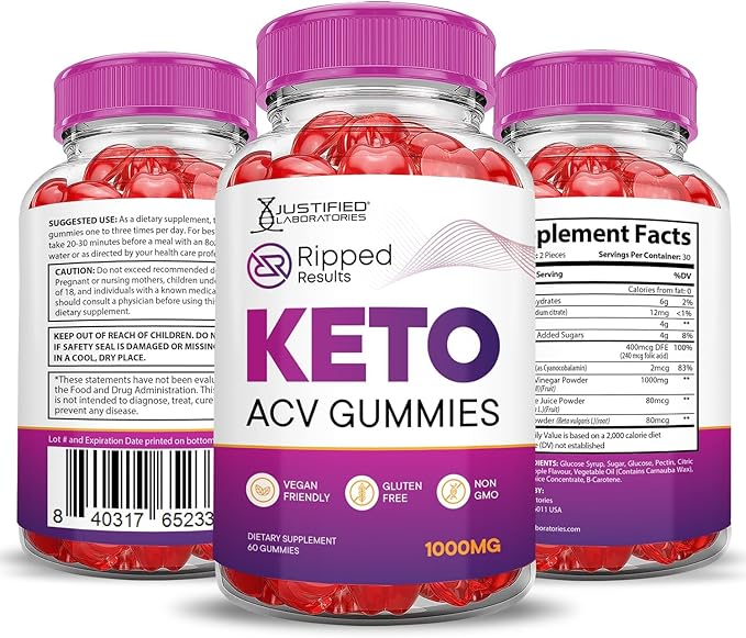Justified Laboratories (5 Pack Ripped Results Keto ACV Gummies Advanced Formula 1000MG Ripped Results Formulated with Pomegranate Beet Juice Powder B12 Vegan Non GMO 300 Gummys