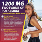 Potassium Citrate and Potassium Gluconate Supplement, 1200mg Two Forms of Potassium Gummies, w/Magnesium, Omega-3, Calcium, Vitamin D3 K2 B12 E B6, Folate for Mṵṣḉḷḙ, Nerves, Health Bones, 120Cts