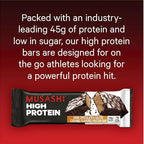MUSASHI High Protein Bar, 45g Protein, <1g Total Sugars, Dark Chocolate & Salted Caramel, Post Workout and Protein Snack On The Go, 12 Pack of 3.2oz (90g) Bars