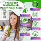 Super Greens Multivitamin Gummies, Daily Greens Superfood Gummies w/Spirulina, Chlorella, Multivitamins, Prebiotic Fiber, Adaptogens, Support Digestive & Gut Health, Immunity, Focus & Energy, 120Cts
