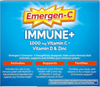 Emergen-C Immune+ Triple Action Immune Support Powder, BetaVia (R), 1000mg Vitamin C, B Vitamins, Vitamin D and Antioxidants, Super Orange – 50 Count