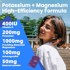 Potassium Magnesium Gummies - High Absorption Magnesium Glycinate & Potassium Citrate Plus Omega 3, B6, D3, K2 & Calcium - Chewable Gummy for Leg Cramps, Immunity & Energy Blueberry 120 Gummies