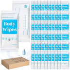 300 Pcs 60 Pack Body Wipes for Adults Bathing No Rinse Individually Wrapped Shower Wipes Washcloth with Aloe Cleansing Body Wash Cloths Disposable Bulk Deodorant Homeless(White Background)