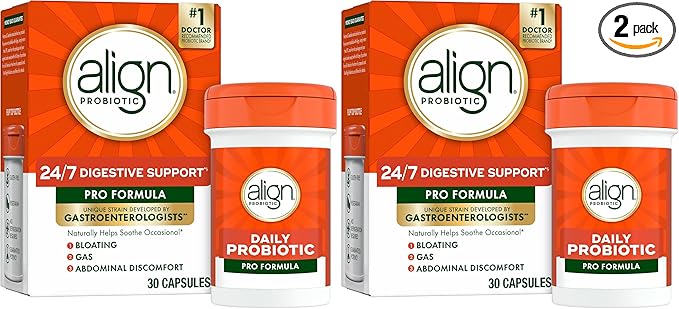 Align Probiotic,Pro Formula,Probiotics for Women and Men,Probiotics for Digestive Health,Men and Womens Probiotic Capsules Help Relieve Occasional Bloating & Gas*,30 Capsules,(Pack of 2)