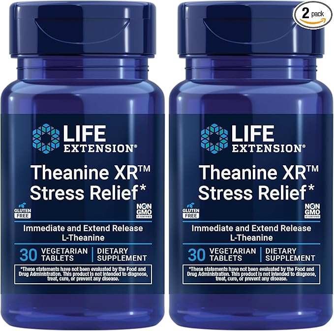 Life Extension Theanine XR™ Stress Relief – L-Theanine – Promotes a Calm Response to Daytime Stress-– Non-GMO,Gluten-Free,Vegetarian-– 30 Tablets,(Pack of 2)