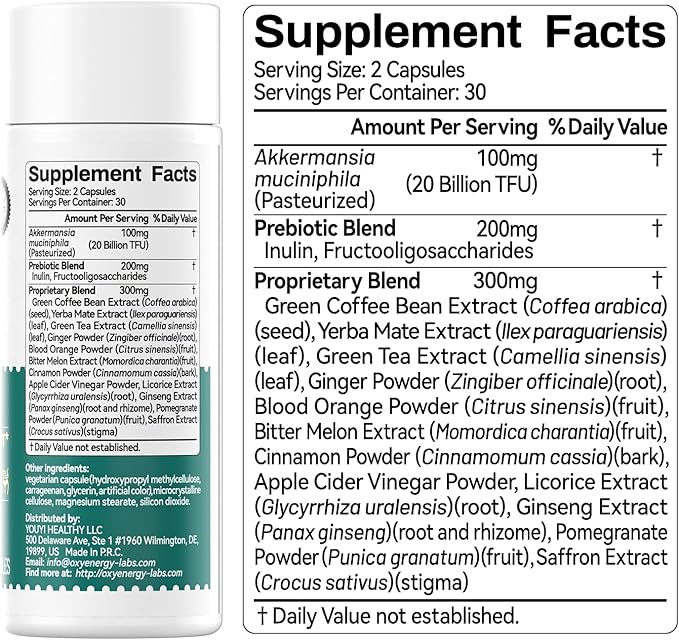 OxyEnergy GLP-1 Supplement Weight Loss Pills for Women & Men, GLP-1 Appetite Suppressant with Akkermansia Probiotic, Metabolism & Gut Health Booster, Vegan, Gluten-Free, Non-GMO, 60 Capsules