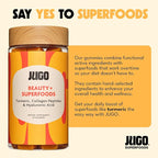 JUGO Beauty + SUPERFOODS Hair, Skin and Nails Collagen Gummies, Hyaluronic Acid and Turmeric Supplement, Cruelty-Free, Gelatin-Free and Gluten-Free Gummy Vitamins, Non-GMO, Made in USA, 40 Count