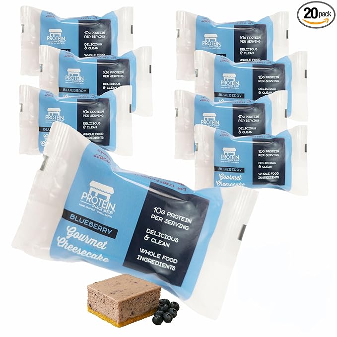 Low Carb Protein Cheesecake Bars | High Protein, Gluten-Free, Clean Ingredients Snack Bars (20, Blueberry)