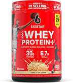 Six Star Whey Protein Powder Plus - Muscle Building & Recovery Formula with Whey Isolate Powder, BCAAs, 30g Protein, Immune Support - Post-Workout Supplement - Vanilla Cream, 1.8 lbs