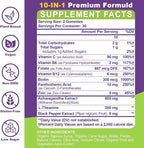 Ashwagandha Gummies - 10 IN 1 Organic Ashwaganda Gummies for Women & Men, with L Theanine, Vitamin B6, Black Pepper for Relaxation*, Cognitive, Immune, Zzz, Cortisol, Vegan, Berry Flavor - 60 Count