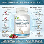 Cranberry D-Mannose for Dogs, Support for Bladder & UTI, Pet Urinary Tract + Immune Health Supplement, Cranberry for Dogs with D-Mannose & Vitamin C, 150 Chewable Tablets