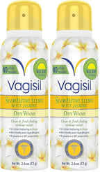 Vagisil Scentsitive Scents Feminine Dry Wash Deodorant Spray for Women, Gynecologist Tested, Paraben Free, White Jasmine, 2.6 Ounce (Pack of 2)