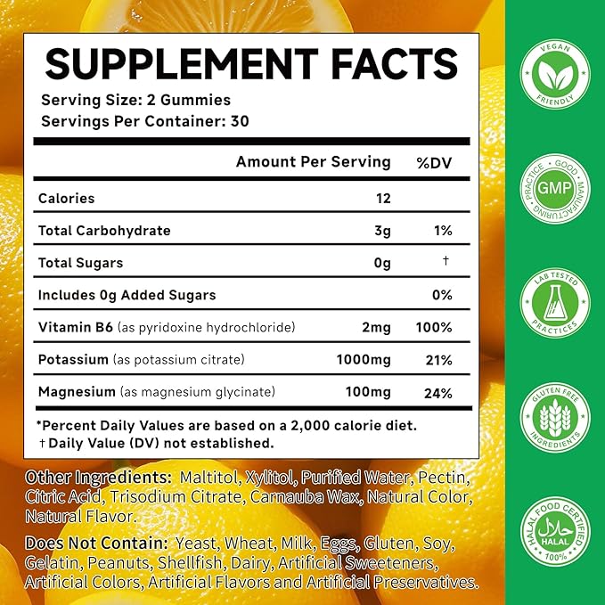Potassium Citrate 1000mg Gummies, Potassium Supplement for Adults Women and Men, with Magnesium, Vitamin B6 Chewable Supplements, Support Electrolyte Balance, Muscular & Nerve Function, 120 Count