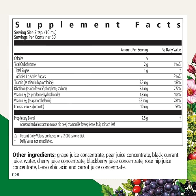 Floradix Floravital Liquid Iron & Vitamin Formula - Liquid Iron Supplement with C & B Vitamins & Herbs for Energy Support - Vegan, Gluten-Free, Yeast-Free & Non-GMO-16.9 Fl Oz