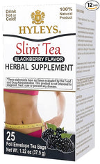 Hyleys Slim Tea Blackberry Flavor - Weight Loss Herbal Supplement Cleanse and Detox - 25 Tea Bags (12 Pack)